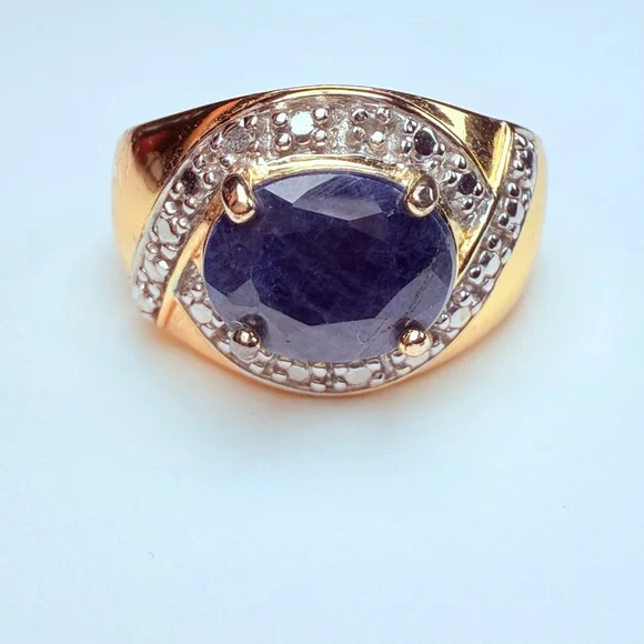 Ross Simons 3 CT Natural Blue Sapphire Vermeil Sterling Silver 925 Vintage Ring - Picture 1 of 11